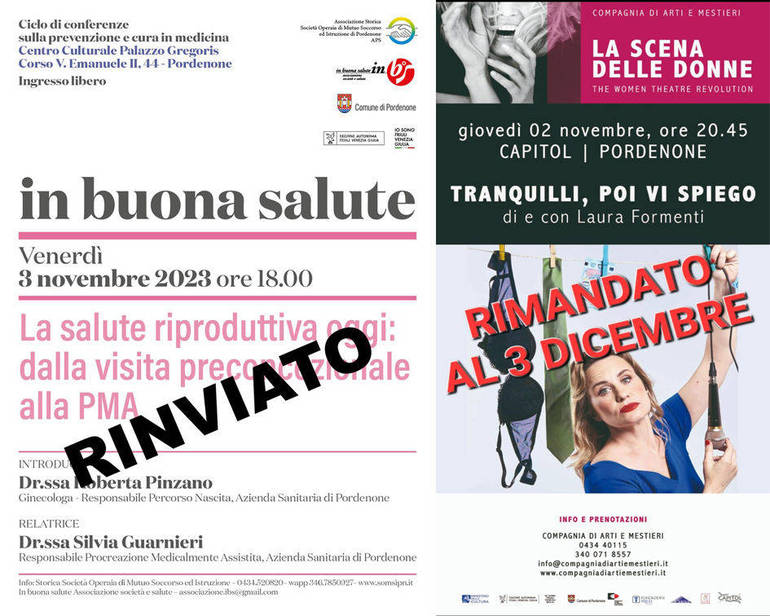 Eventi rimandati oggi e domani a Pordenone