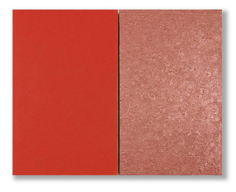 Sonia Costantini, EA23-1 arancio rosso - rame, 2023, acrilici su tela su tavola, 2 tavole 