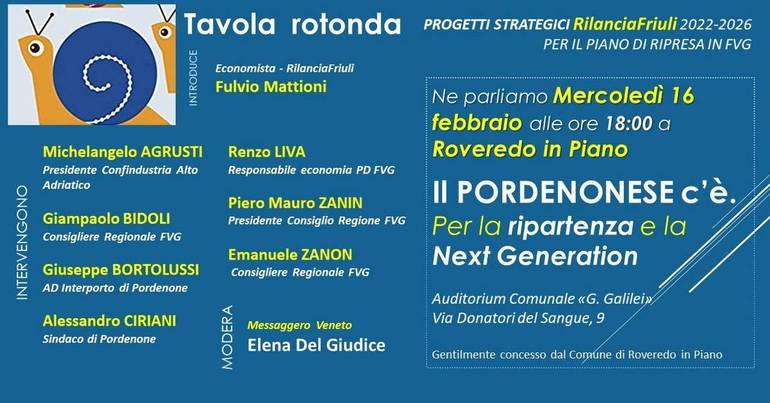 La ripartenza economica del Pordenonese: 16 febbraio a Roveredo in Piano
