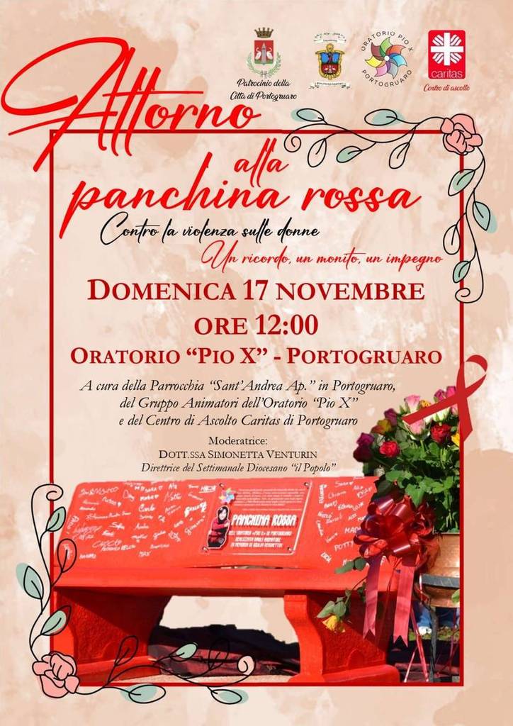 Domenica 17 novembre, oratorio Pio X: ritrovo alla panchina rossa ore 12 Domenica 17 novembre, oratorio Pio X: ritrovo alla panchina rossa ore 12