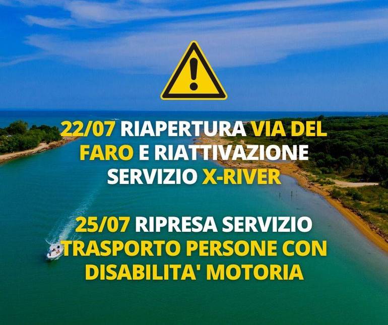 Bibione: riapre Via del Faro, passo barca X-River di nuovo attivo